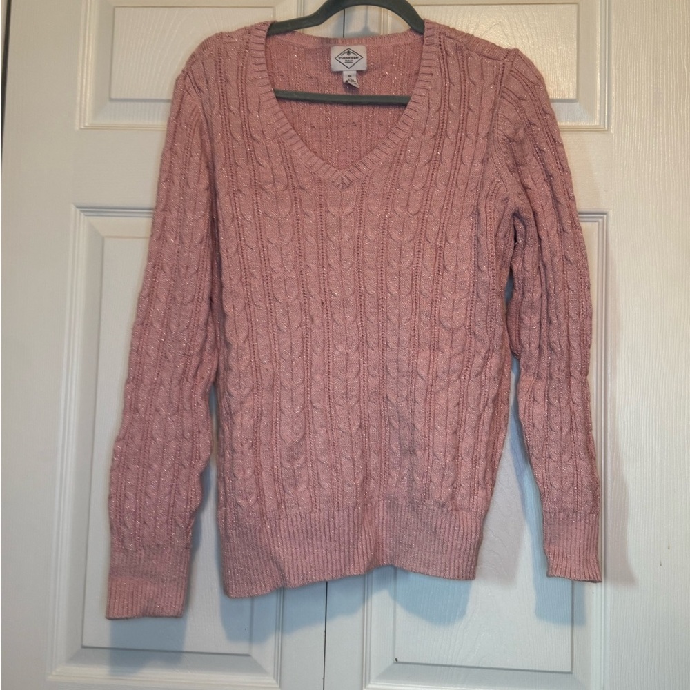 Rose Gold Cable Knit V-Neck Sweater - EUC - 1X